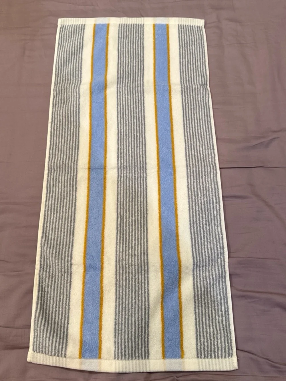 Striped Blue, Gray & Gold Hand Towel